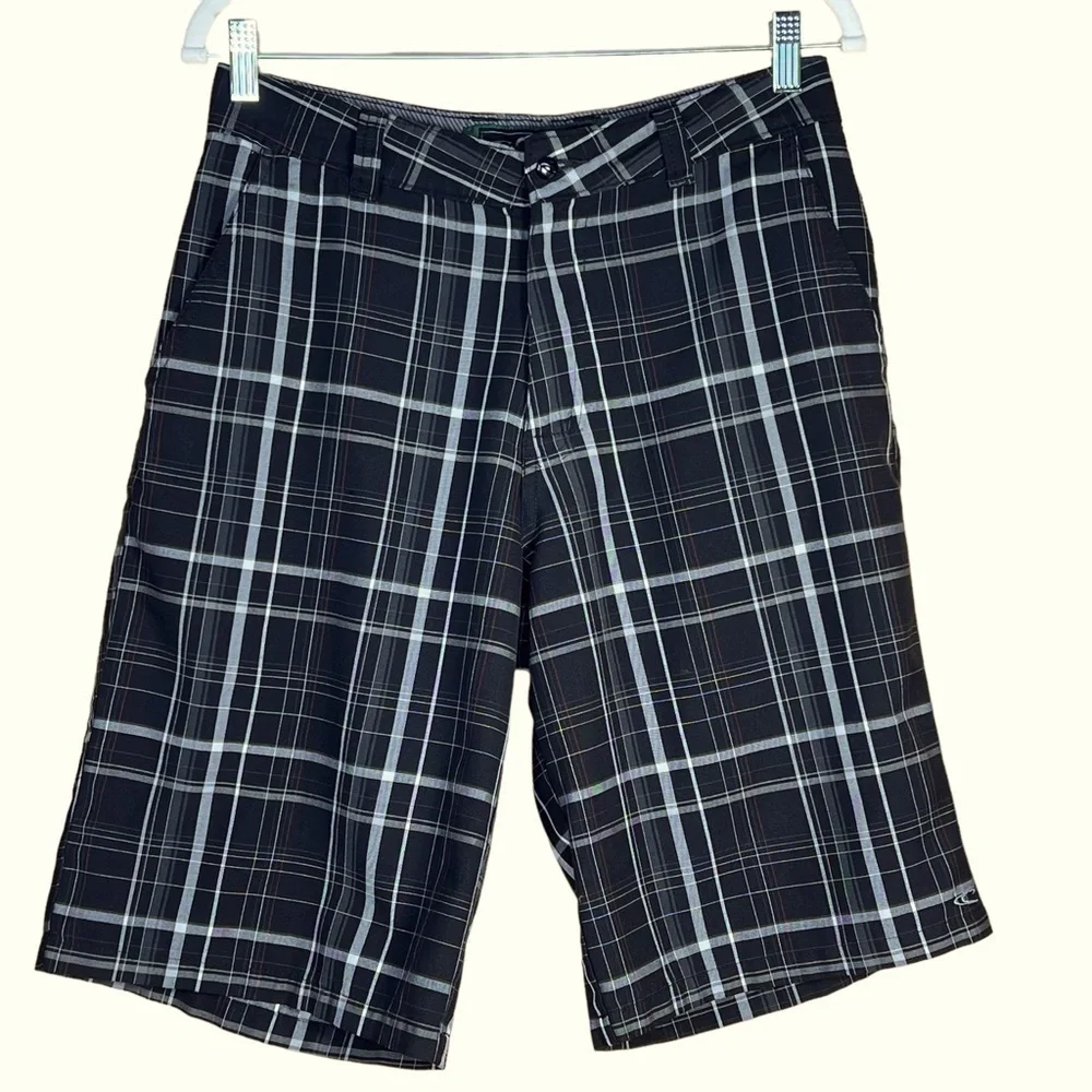 O’Neill Men’s Black & White Plaid Bermuda Length Shorts Size 30 EUC